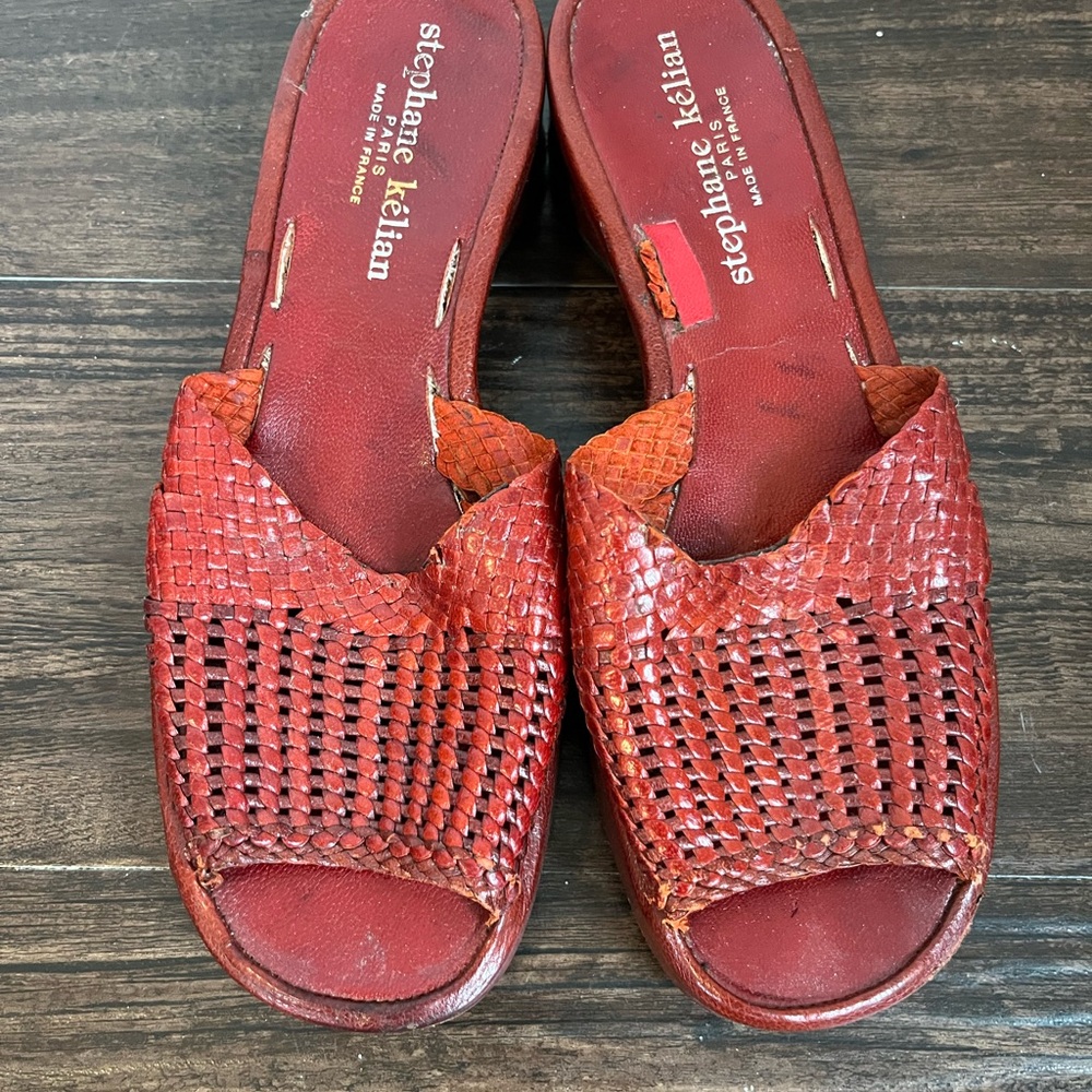 Stephane Kelian made in France Red Woven Leather Mules